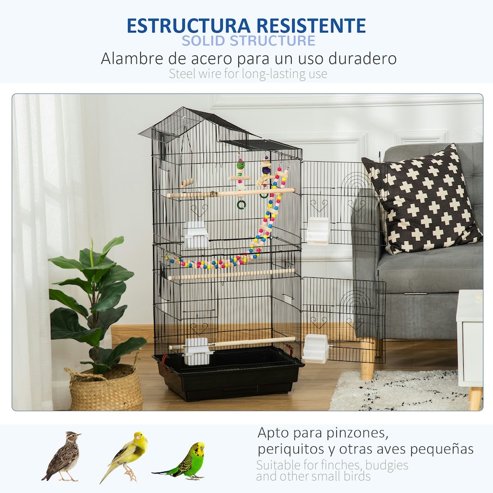 image 1 of PawHut Bird Cage for Budgies, Finches, Canaries w/ Accessories, Toys, Tray
