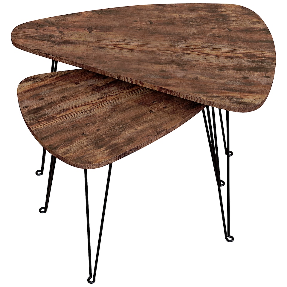 image 1 of Vida Designs Brooklyn Oval Nest of Tables 2 Piece Set Nesting Sofa Bedside Side Table, Dark Wood