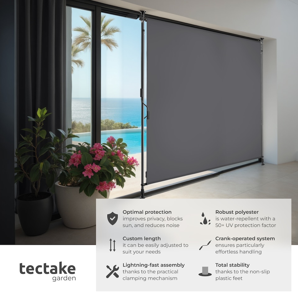 image 1 of Retractable Awning Taija - tooless installation, with hand crank, retractable and UV blocking | Grey | dark grey | 150 x 310 cm | 1