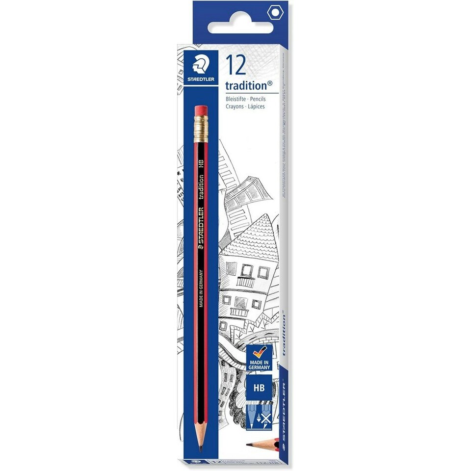 image 1 of Staedtler Tradition Pencil With Eraser (Pack of 12) - Red/Black - One Size