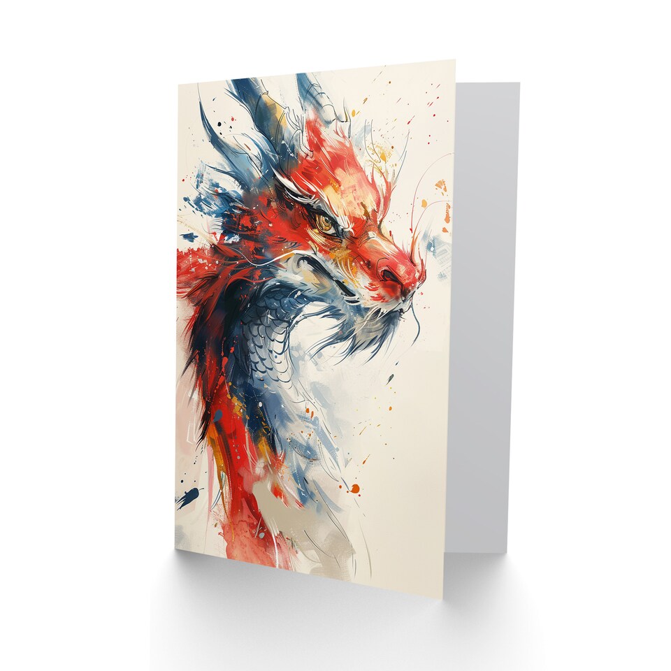 image 1 of Horned Chinese Dragon Fantasy Concept Painting Birthday Card