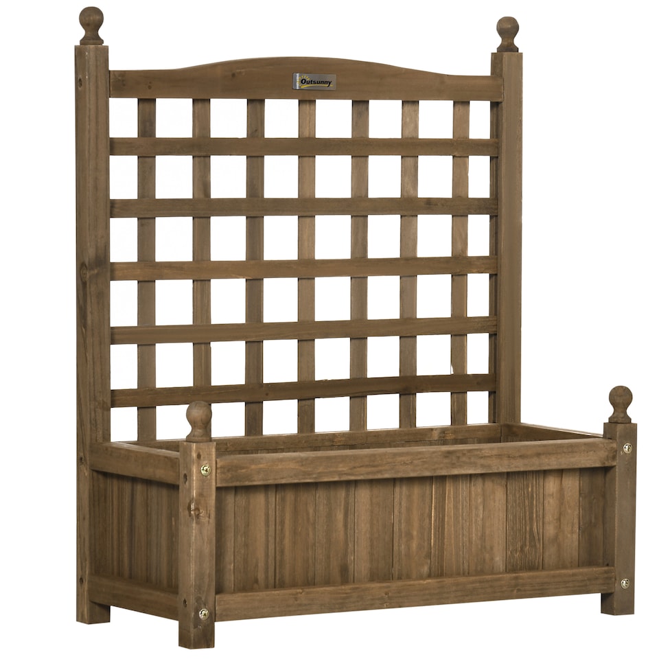 image 1 of Outsunny Raised Garden Bed with Trellis Garden Planters Indoor Outdoor Brown | Brown | Brown