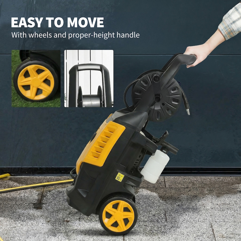 image 1 of Outsunny 2200W Power Washer 170 Bar Pressure with Adjustable Nozzle | Yellow | Yellow | 32W x 32D x 80H cm