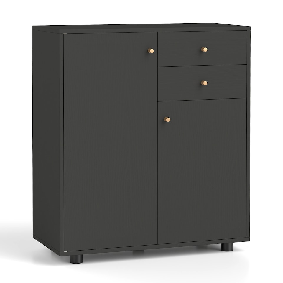 image 1 of COSTWAY Kitchen Sideboard Buffet Cabinet Coffee Bar Cabinet 2 Drawers Black