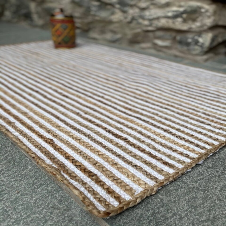 image 1 of CHAKKAR PALE Stripe Rectangular Beige Hall Rug - Jute - L75 x W120 - White White