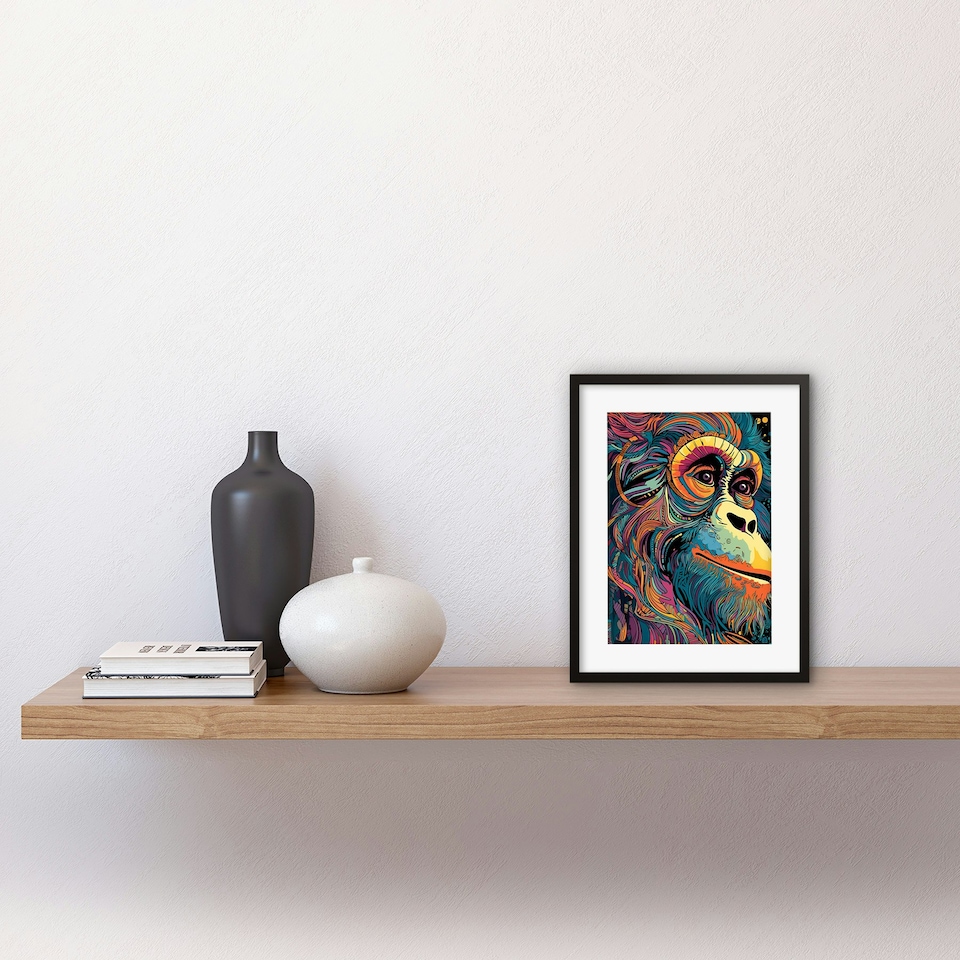 image 1 of Orangutan Ape Colourful Psychedelic Colours Rainforest 9x7" Black Framed Wall Art Print