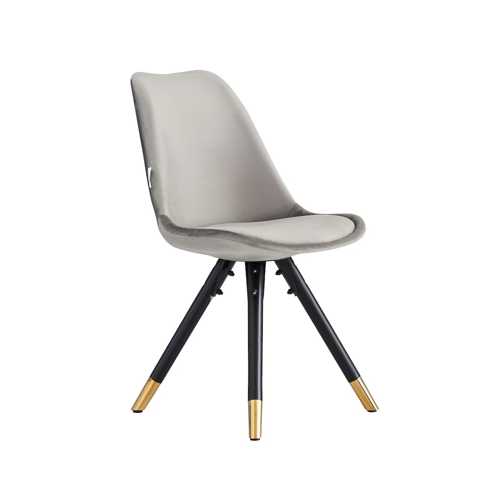 image 1 of Single Sofia Ergonomic Modern Dining Chair Upholstered in Velvet, Metal Legs with Gold End Tips | Grey | Dark Grey