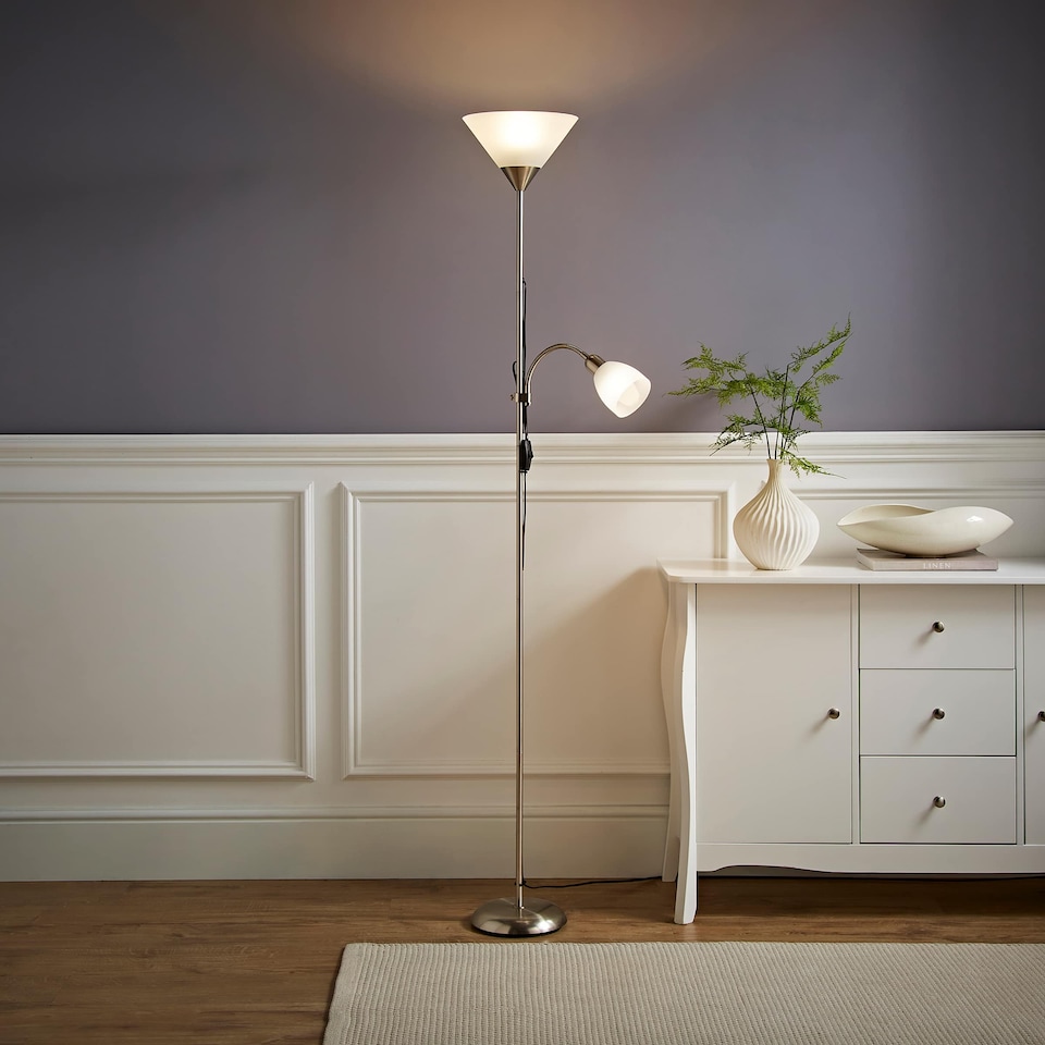 image 1 of ValueLights Mozz Brushed Chrome Mother and Child Floor Lamp | Chrome