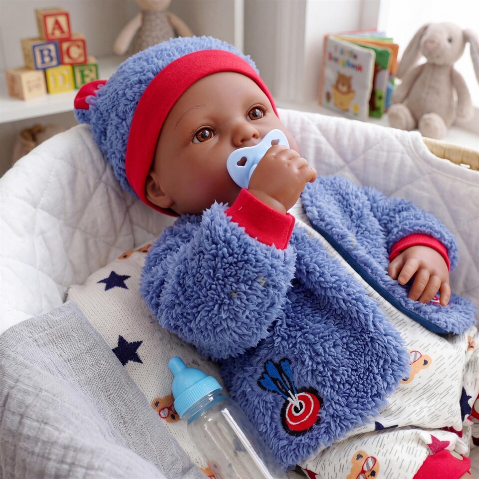 image 1 of BiBi Doll 20" Posy Ethnic Reborn Baby Doll Boy with Dummy & Bottle