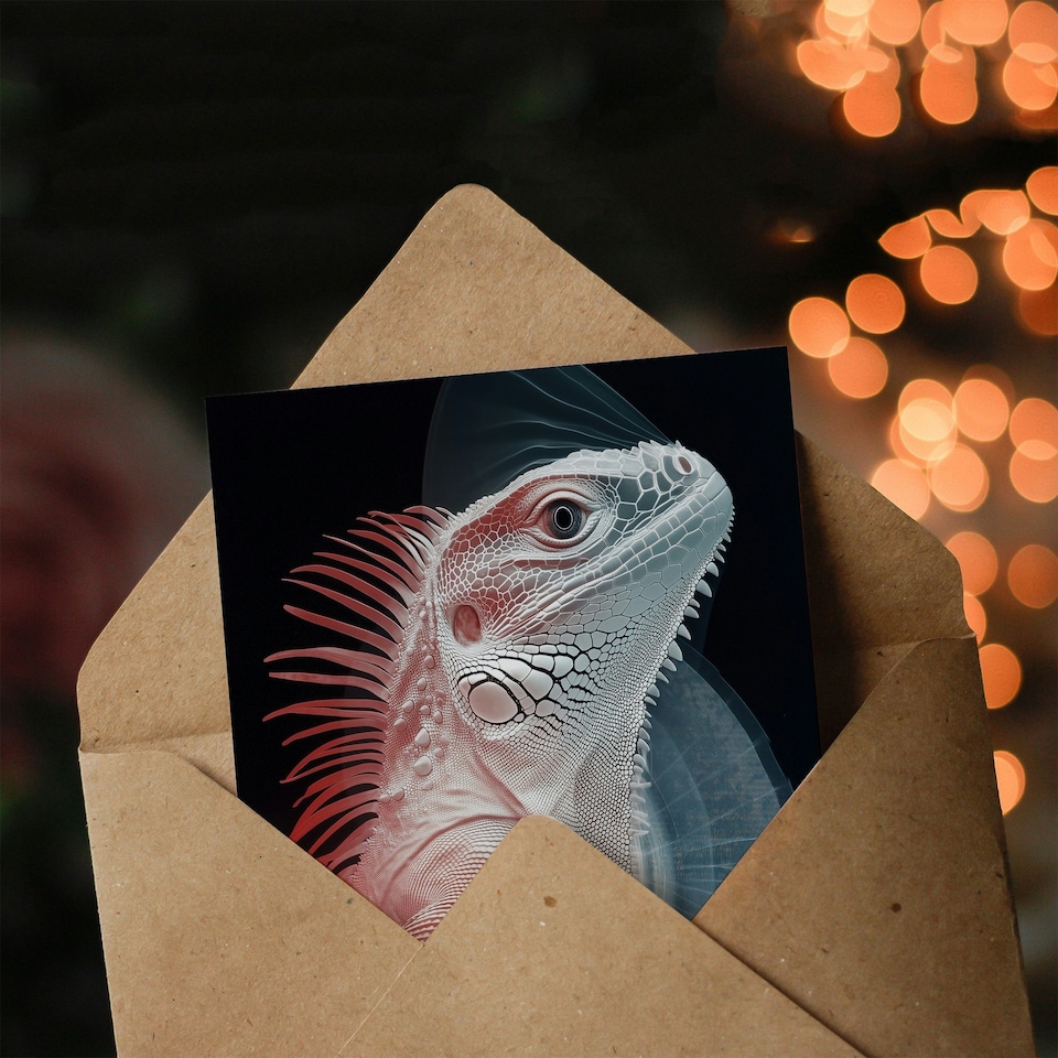 image 1 of Iguana Modern Red Blue Xray Effect Portrait Birthday Greeting Card
