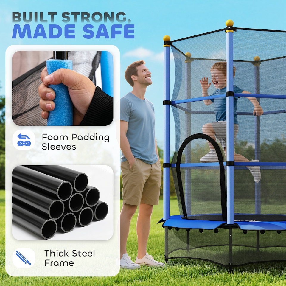 image 1 of HOMCOM 4.6FT Kids Trampoline with Enclosure Net for Ages 3-10 Years Blue