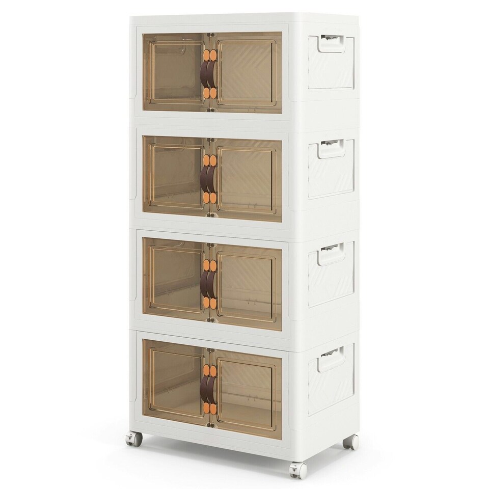 image 1 of COSTWAY 4 Pack Stackable Storage Cabinet Folding Organizer White