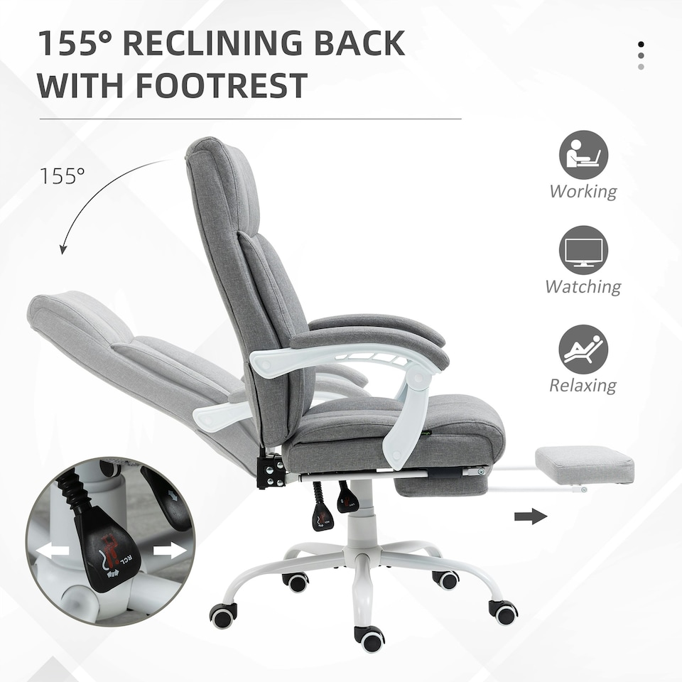 image 1 of Vinsetto Fabric Office Chair for Home with Arm, Foot Rest, Wheels, Grey