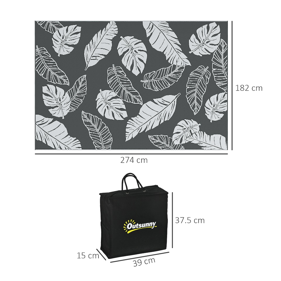 image 1 of Outsunny Reversible Waterproof Outdoor Rug W Carry Bag, 182 x 274cm, Brown | Grey | Grey | 182 x 274 x 0.3cm