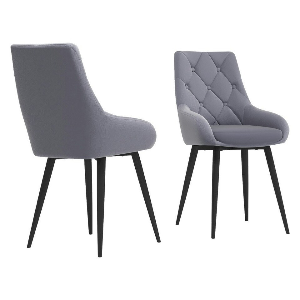 image 1 of Living and Home Velvet Metal Legs Button Upholstered Dining Chair - Set of 2