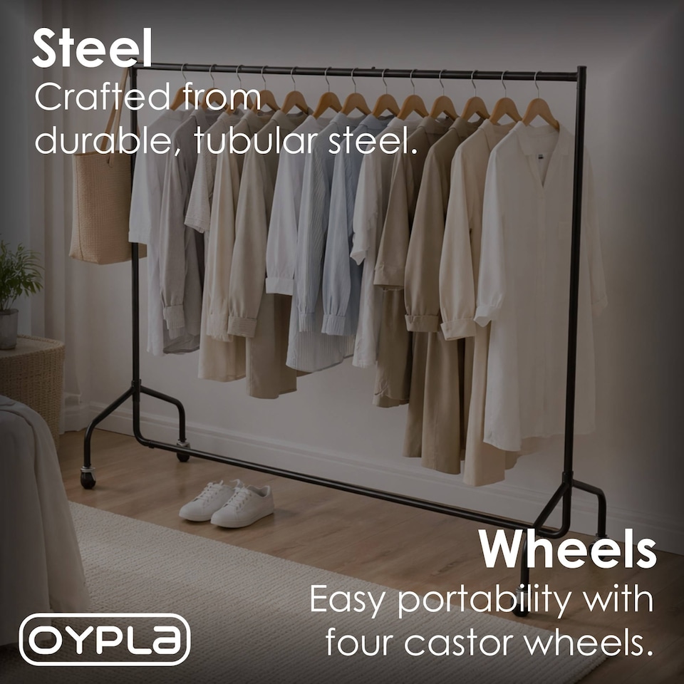 image 1 of 6ft Garment Clothes Rail Super Heavy Duty All Metal Black | Black