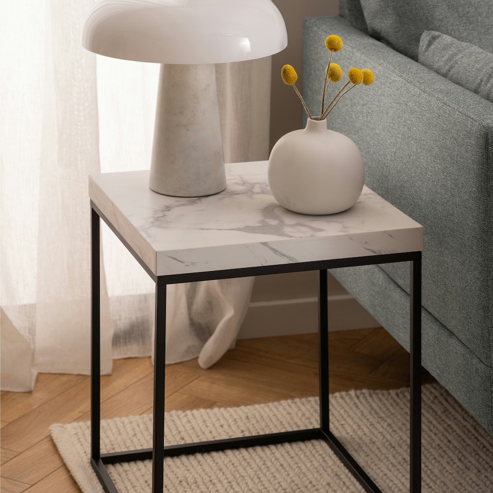image 1 of Barossa Coffee Table with White Marble Effect Top & Black Base 40cm