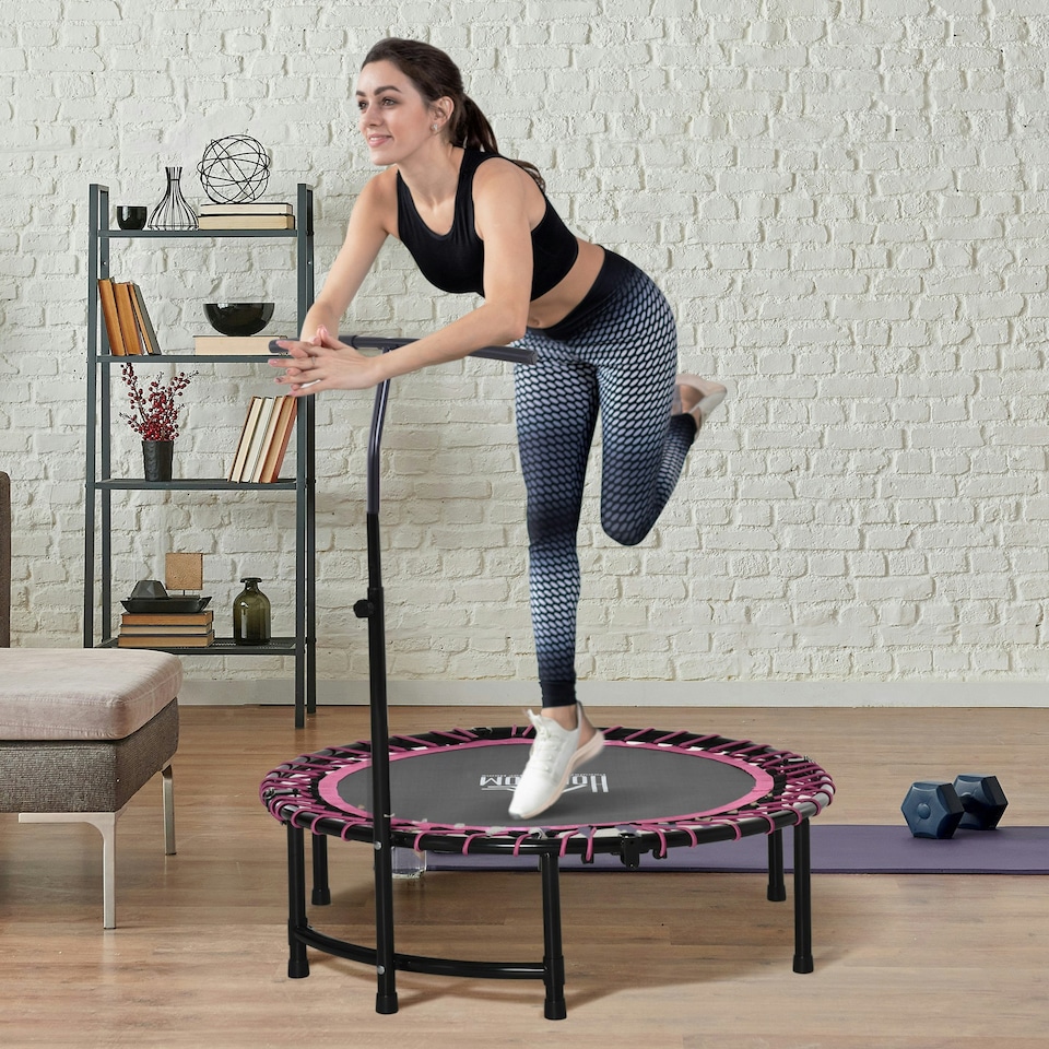 image 1 of HOMCOM Trampoline Outdoor Bouncer Jumper Adjustable Handle, Pink