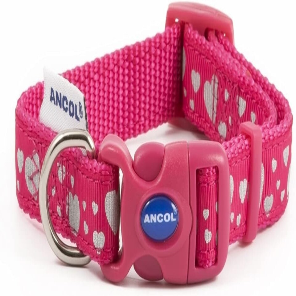 image 1 of Ancol Fashion Collar Pink Reflective Hearts Adjustable 20-30 cm Small