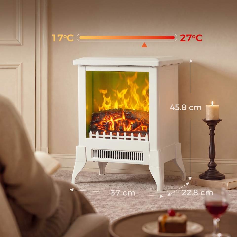 image 1 of HOMCOM Electric Fireplace Stove, Freestanding Fireplace Heater W/ Flame Effect