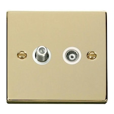 SE HOME Polished Brass Satellite And Isolated Coaxial 1 Gang Socket White | Polished Brass
