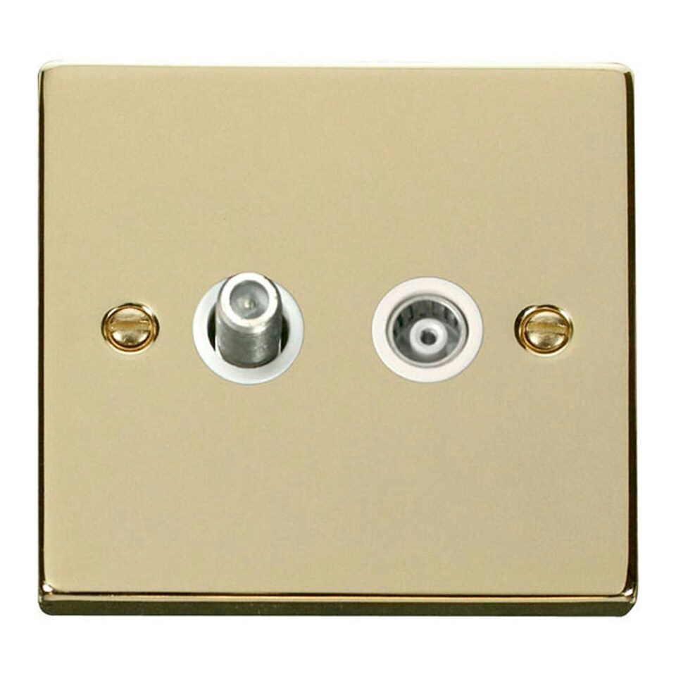 image 1 of SE HOME Polished Brass Satellite And Isolated Coaxial 1 Gang Socket White | Polished Brass