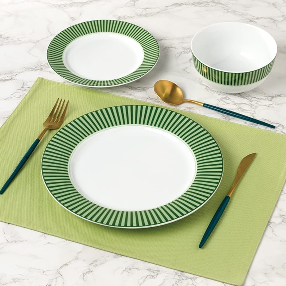 image 1 of 12pc Belmont Green Stripe DESIGN Dinner Set
