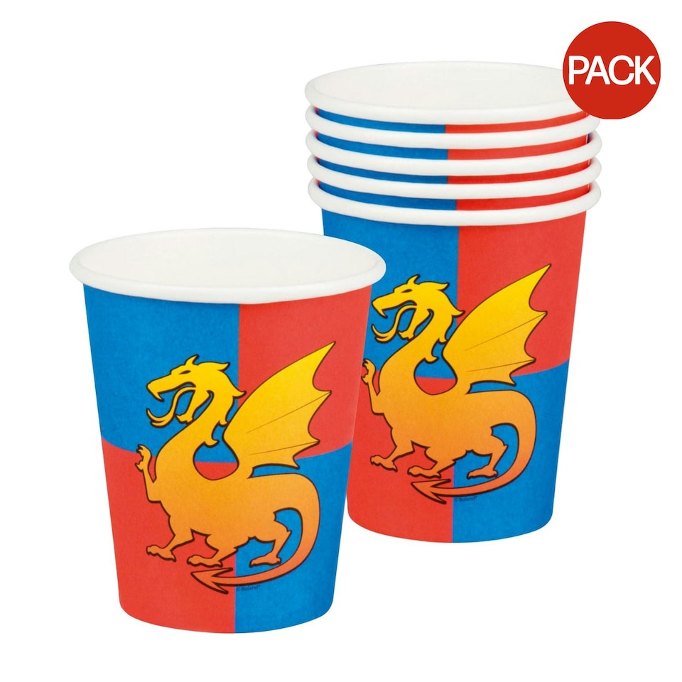 Knight Dragon 250ml Disposable Cup (Pack of 6) - Red/Blue/Yellow - One Size