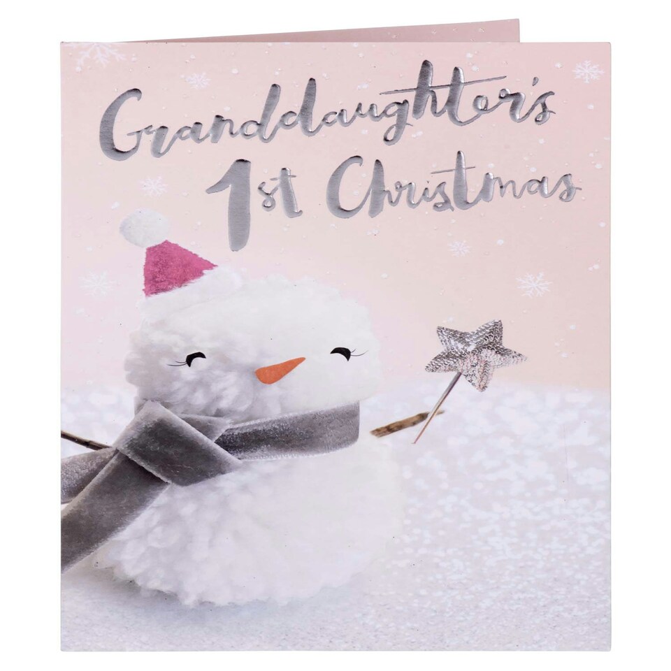 image 1 of Pom Pom Snowman Granddaughter's 1st Xmas Christmas Card