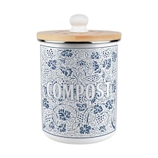 Oak Leaves & Berries Compost Caddy - Metal 2L Blue Decorative Kitchen Food Waste Bin