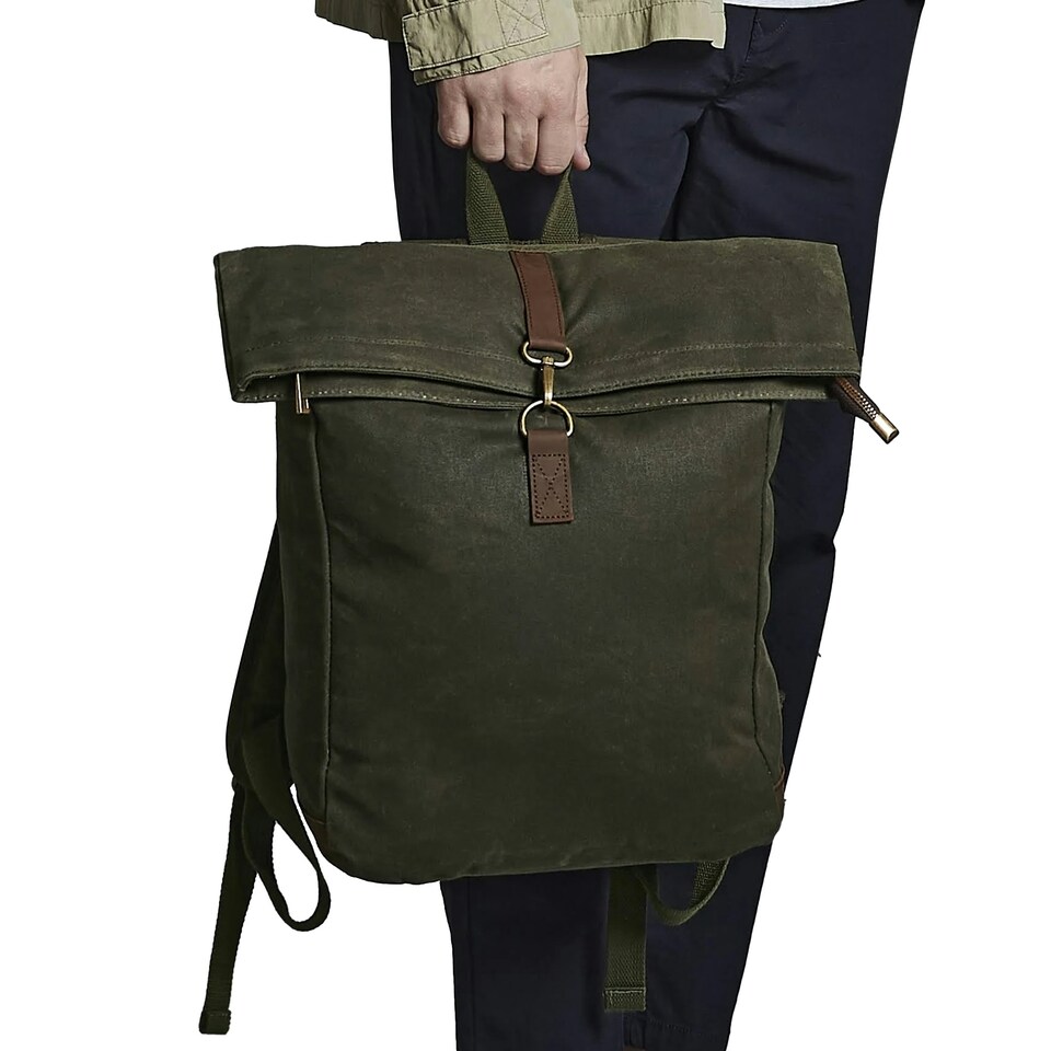image 1 of Quadra Heritage Waxed Canvas Leather Accent Backpack - Olive Green - One Size
