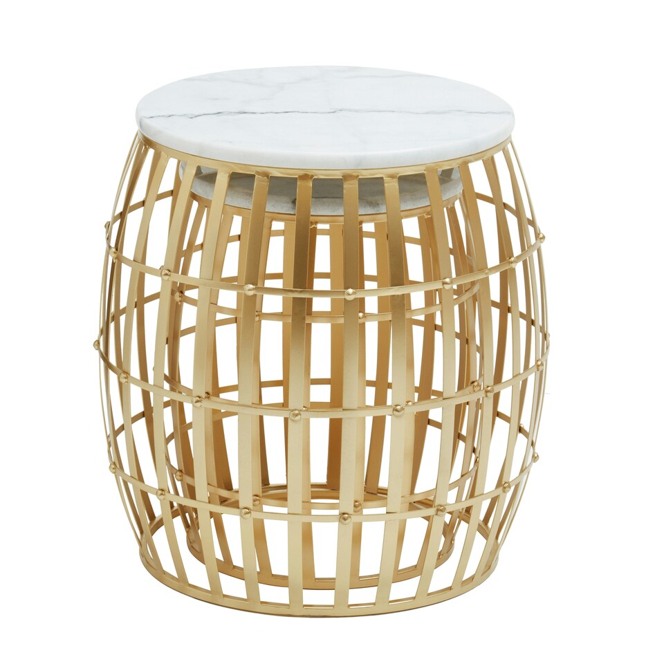 image 1 of Jolie Set Of Two Round Table With White Marble And Gold Frame Gold