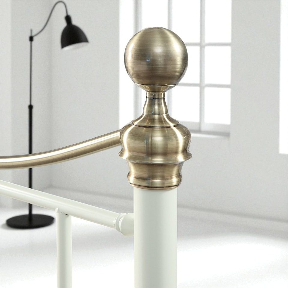 image 1 of Hampstead Traditional Style Metal Bed Frame | White | White & Brass | King