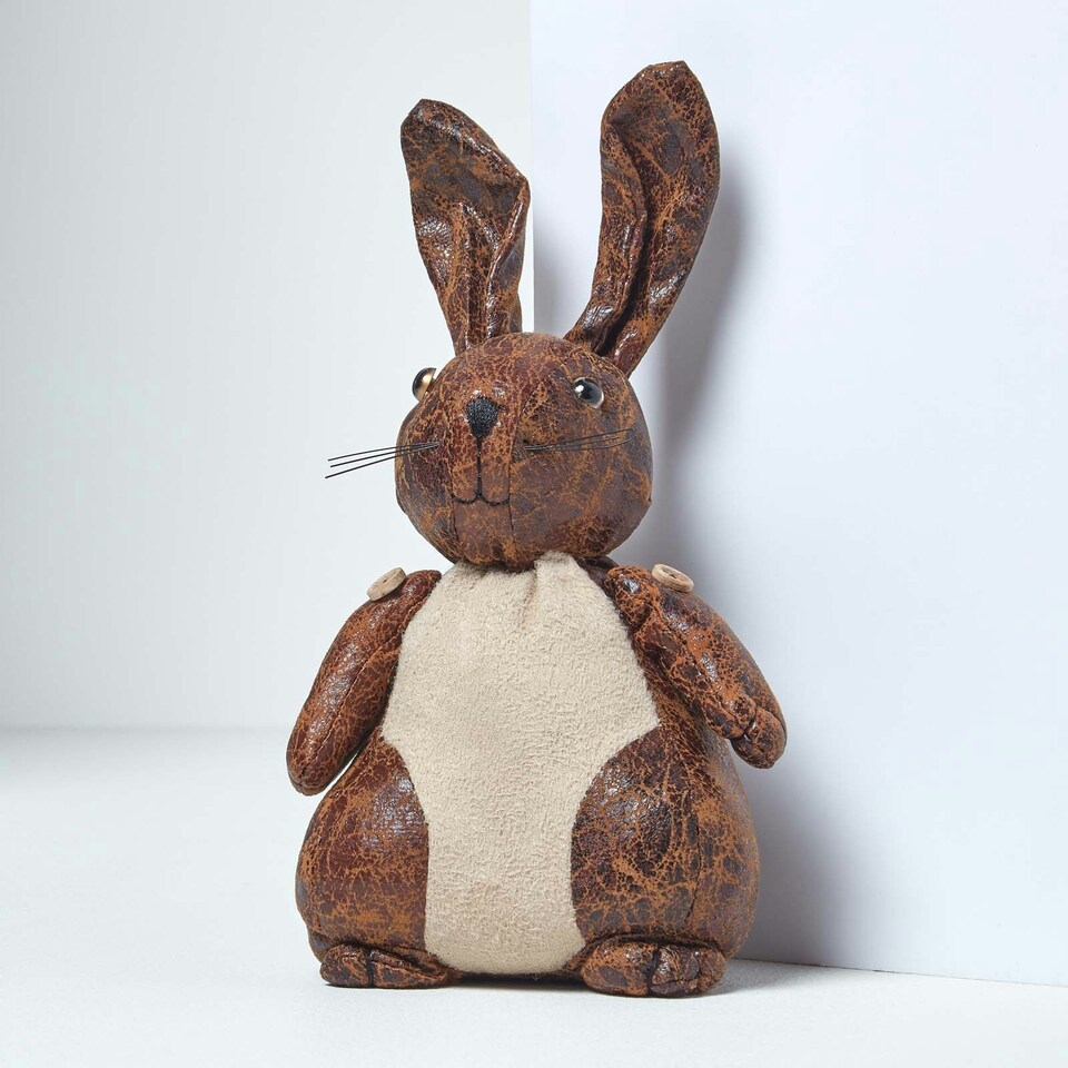 image 1 of Homescapes Faux Leather Animal Rabbit Door Stopper