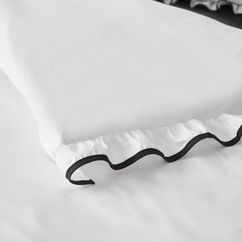 image 1 of Catherine Lansfield So Soft Mono Frill Duvet Cover Set | Black | White / Black | King