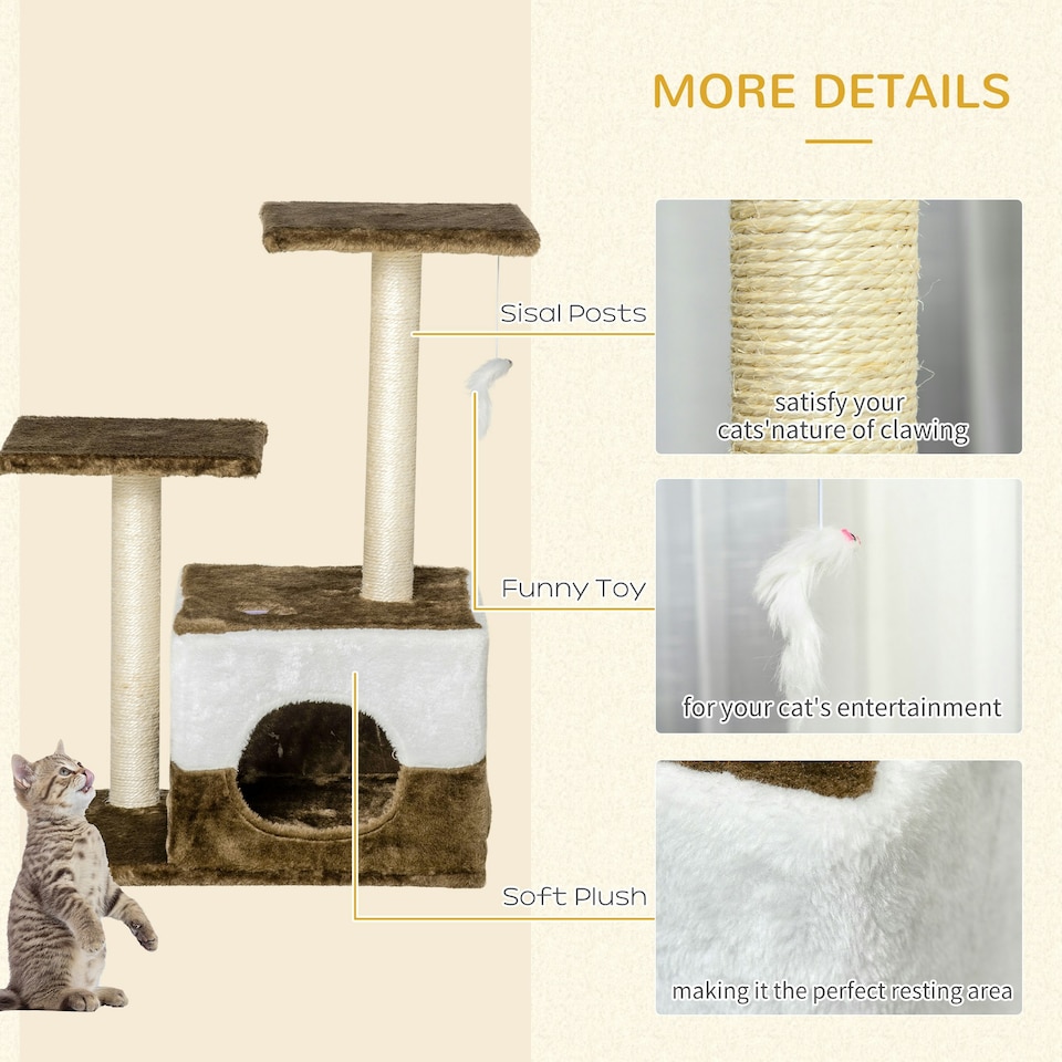 image 1 of PawHut Cat Tree Tower Kitten House Scratching Post with Mouse Toy Brown