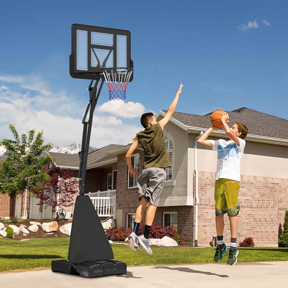 image 1 of SPORTNOW Basketball Hoop Outdoor, Height Adjustable Basketball Hoop and Stand with Rebound System, Weighted Base, Portable on Wheels, 2.45-3.05m, for Teens, Juniors, Adults, Black