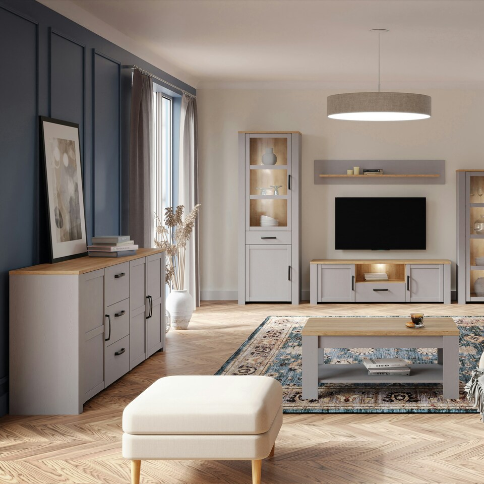 image 1 of Bohol 3 Door 3 Drawer Sideboard in Riviera Oak/Grey Oak