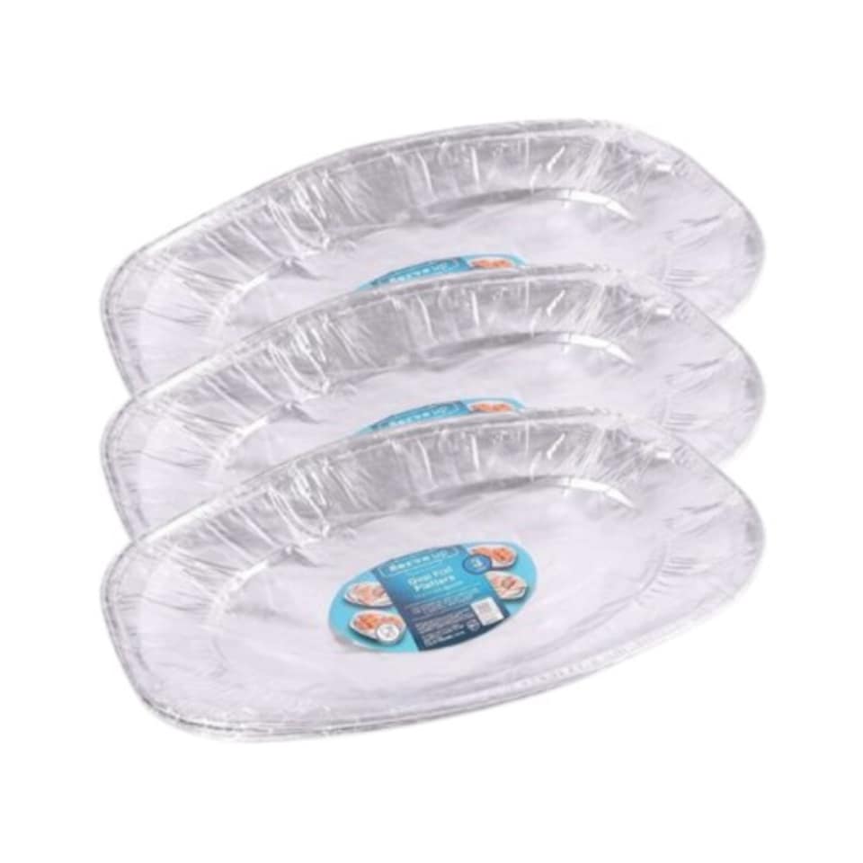 image 1 of Serve Up Oval Foil Platters 35 x 24.5cm | Silver | 3 - Silver | 3 Packs | 3