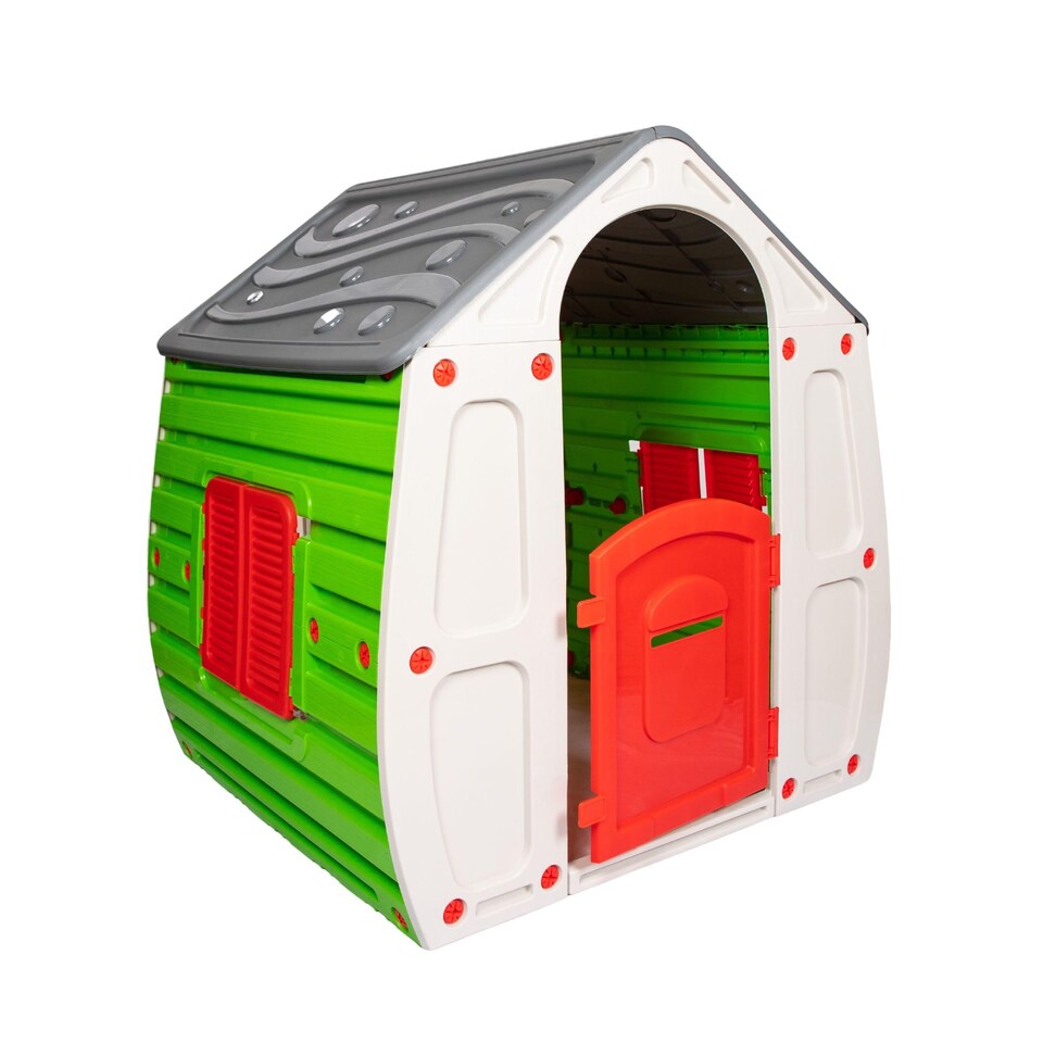 image 1 of 1.09m Grey & Green Kids Indoor Outdoor Plastic Wendy House Magical Playhouse