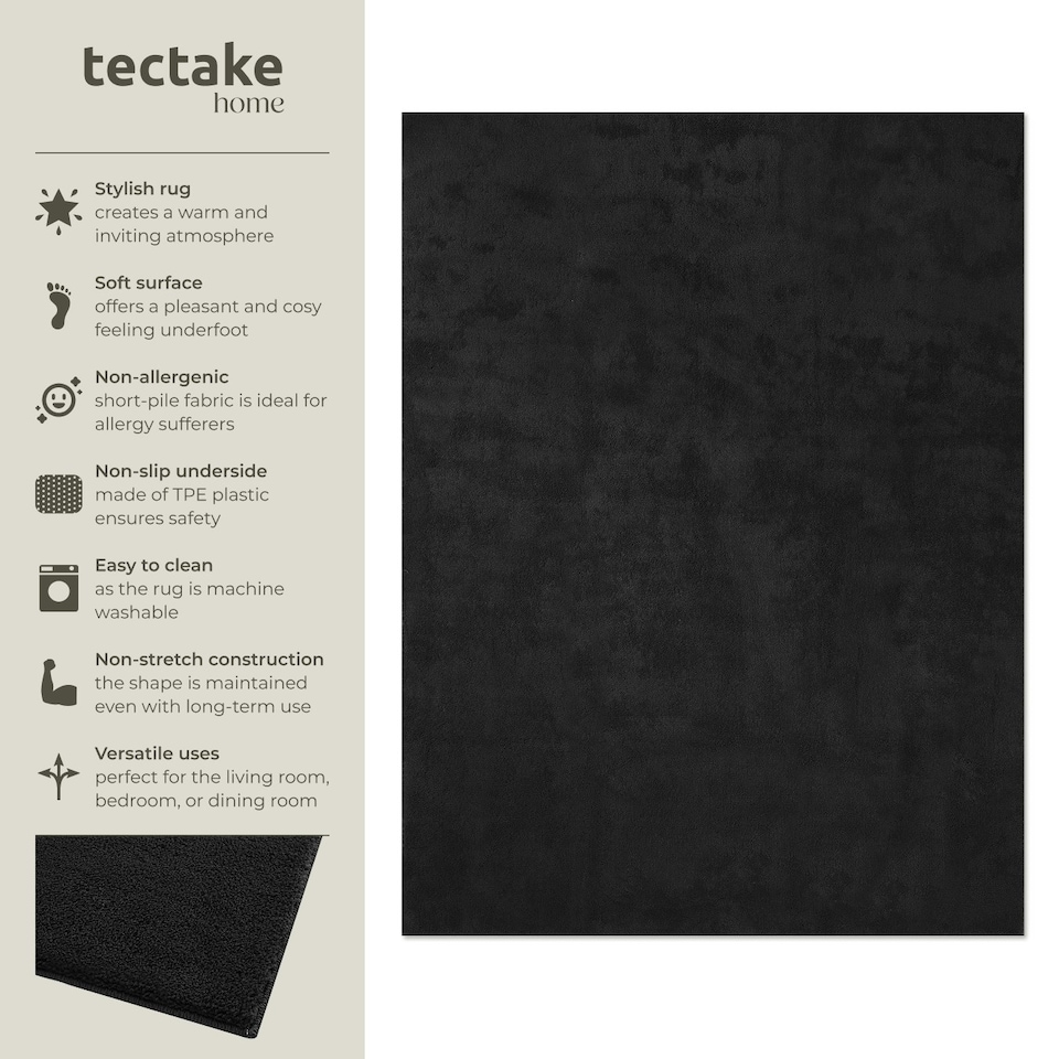 image 1 of Rug Zonelle - short pile and ultra-soft, rectangular or round Black | 140 x 200 cm