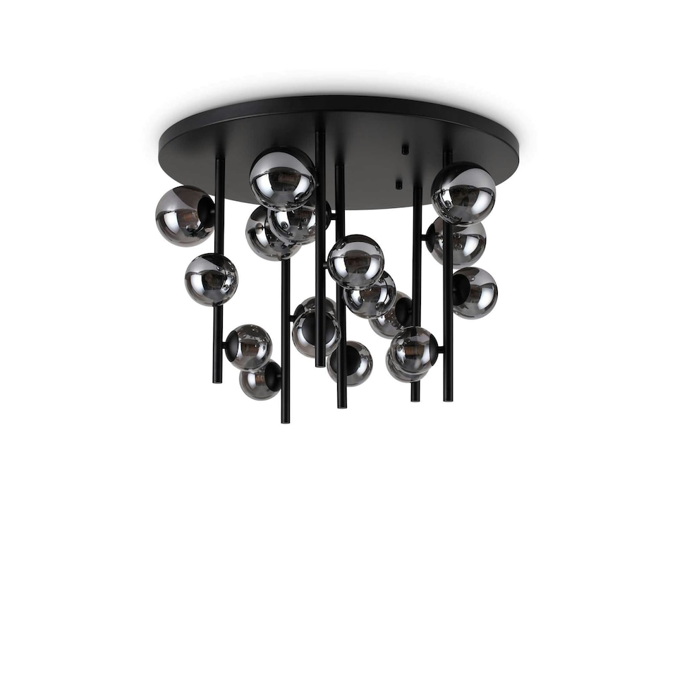 Perlage 18 Light Globe Ceiling Light Black, Smokey Grey Shade
