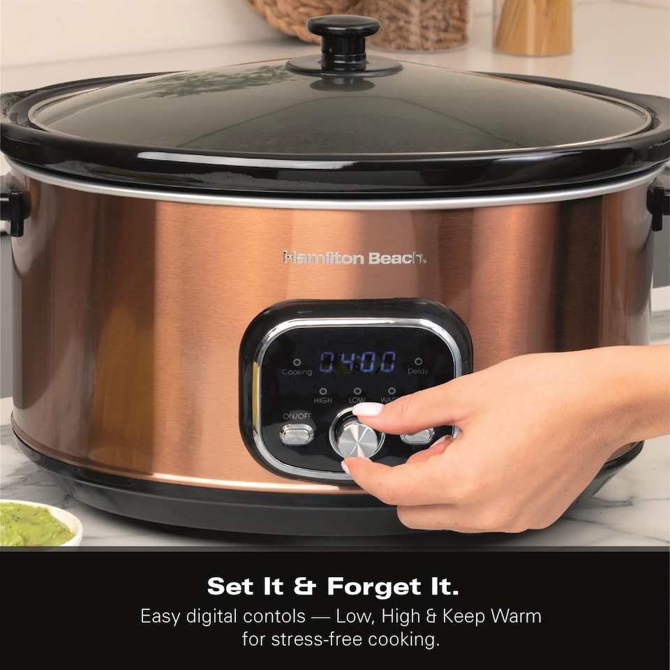 image 1 of Hamilton Beach 6.5L Digital Oval Slow Cooker Copper
