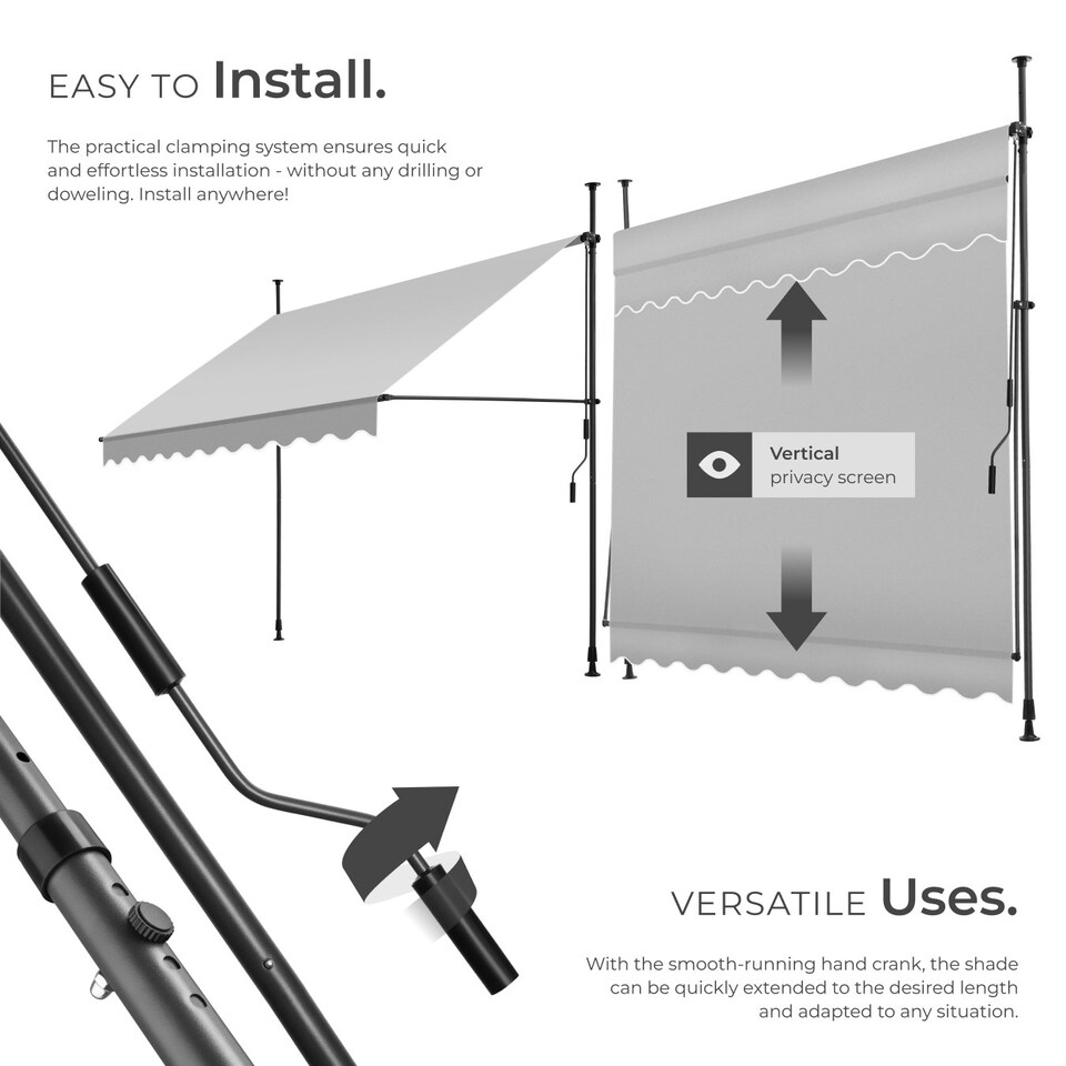 image 1 of Awning with hand crank - pressure fitted , height adjustable Grey | Light Grey | 180 x 250 cm