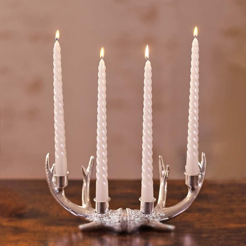 image 1 of Marco Paul Pack of 4 White Twist Taper Candles 25cm