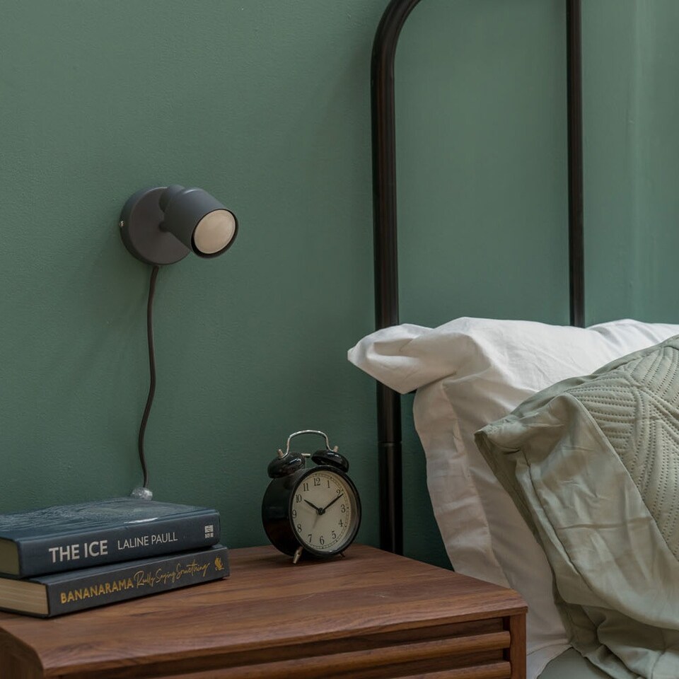 image 1 of ValueLights Benton Grey IP44 Wall Light With Cable Plug | Grey