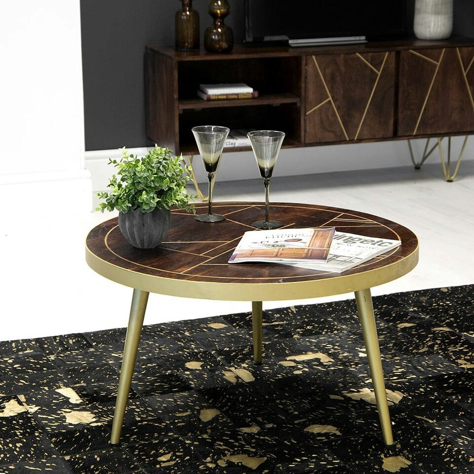 image 1 of Jusleen Solid Mango Wood Round Coffee Table Brown