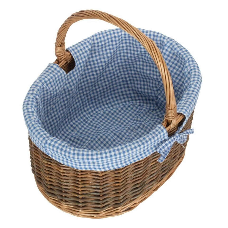 image 1 of Large Lined Country Oval Wicker Shopping Basket Blue | Blue | L
