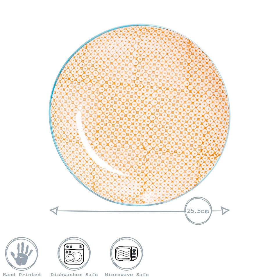 image 1 of Nicola Spring Hand-Printed Dinner Plates - 25.5cm - 3 Colours - Pack of 6 | Multi | Multi