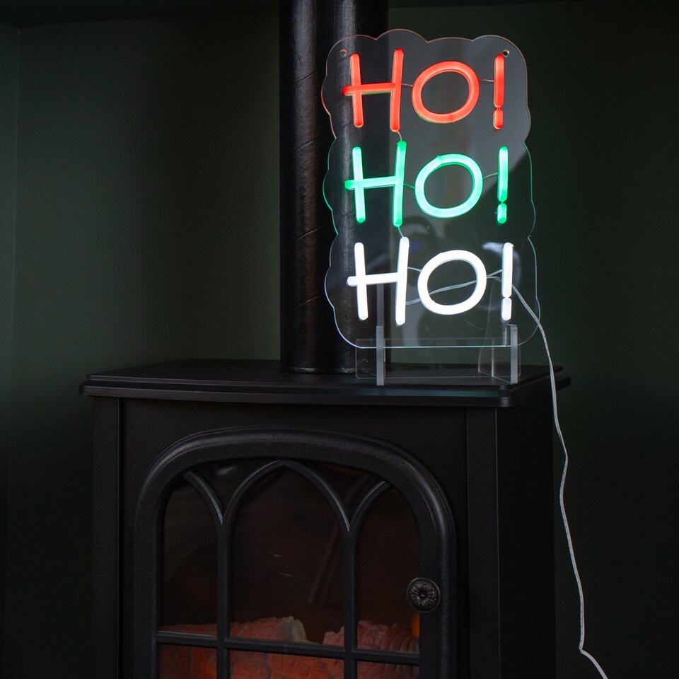 image 1 of 29cm Light up Hanging or Freestanding Christmas Ho Ho Ho Neon Sign